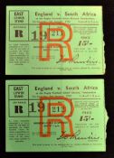 1952 England v South Africa rugby match tickets (2) – East Lower Stand no. 211 & 212 (10/-) –