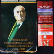 S African Rugby Trio (3): Lovely large unmarked Springbok Wall Calendar, 100 years of SA tests,