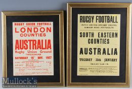 1957-8 Pair of Rugby Adverts, Wallabies Tour Games (2): Bills for the London Counties match at