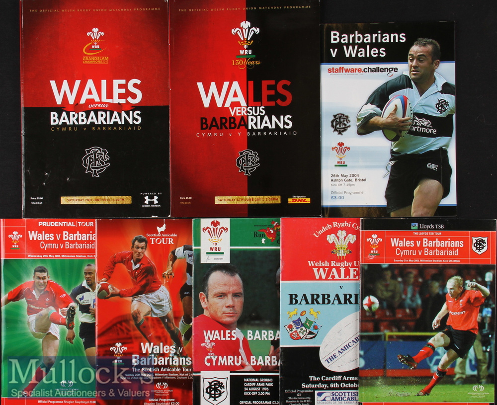 1990-2012 Wales v Barbarians Rugby Programmes (8): All at Cardiff except 2004 at Ashton Gate,