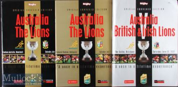 2001 British & Irish Lions Test Rugby Programmes (3): All three issues from Brisbane, Melbourne