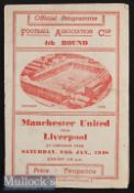 1947/48 at Everton, Liverpool v Manchester Utd match programme FA Cup 4th round match, has newspaper