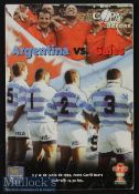 1999 Signed Argentina v Wales Rugby Programme: Wales won 36-26 in this first test of a series they