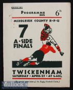 1935 Middlesex Sevens Rugby Programme: The Quins’ 6th win in 10 attempts, the issue including