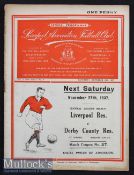 1937/8 Liverpool v Huddersfield Town football programme dated 20.11 in excellent condition, no