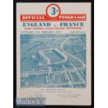 1949 England v France Rugby Programme: Pocket fold on otherwise splendid Twickenham 4pp card