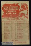 1945/46 Manchester United v Manchester City Football Programme date 6 Apr, single sheet, folds,