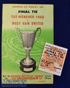 1965 European Cup Winners Cup Final TSV Munchen v West Ham United football programme and ticket date