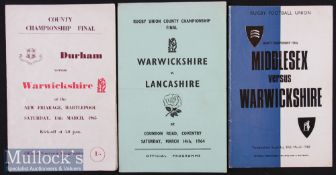 1960s County Championship Final Rugby Programmes (3): Warwickshire appear in all three, beating
