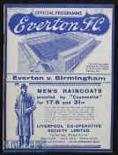 1936/7 Everton v Birmingham City football programme dated 24.10 in excellent condition, no writing.