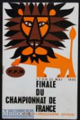 Rare 1965 French Rugby Championship Final Programme: Agen v Brive at Lyon, attractive official FFR