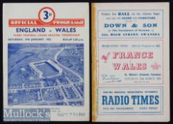 1952 Wales Grand Slam Rugby Programmes (2): England v Wales and Wales v France from the triumphant