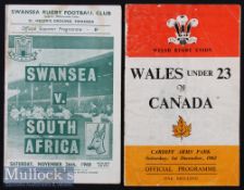 1960s Tourists in Wales Rugby Programmes (2): Swansea v S Africa 1969, a little grubby, good history