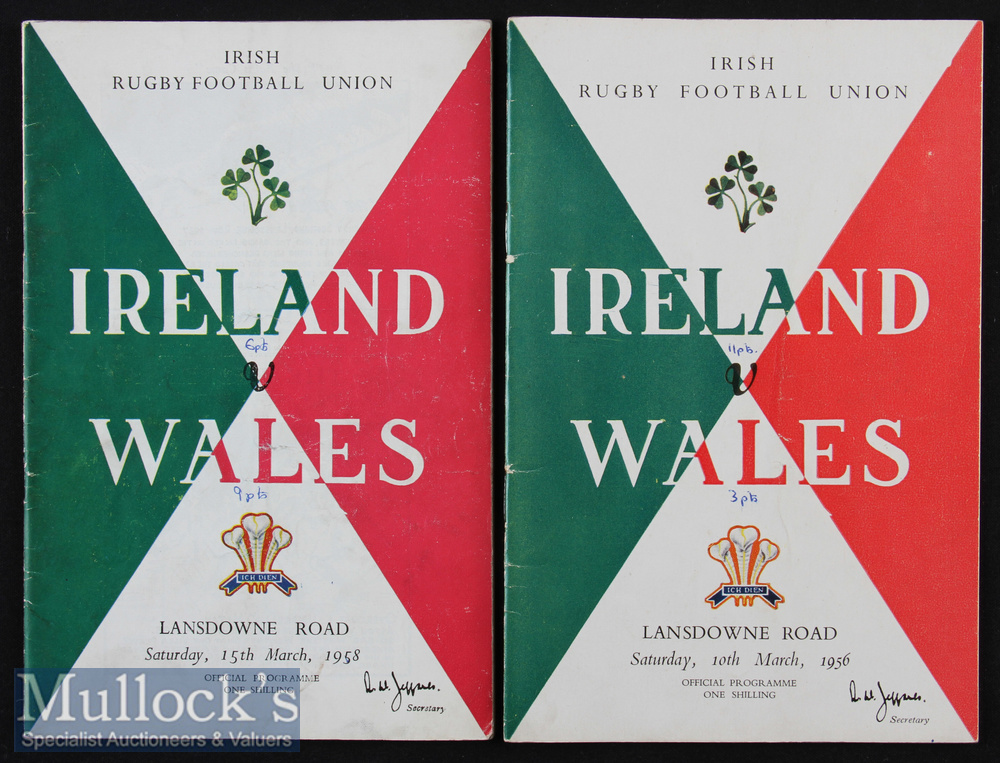 1956/1958 Ireland v Wales Rugby Programmes (2): Neat scores to the covers of these issues for Wales’