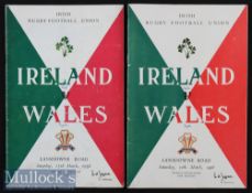 1956/1958 Ireland v Wales Rugby Programmes (2): Neat scores to the covers of these issues for Wales’