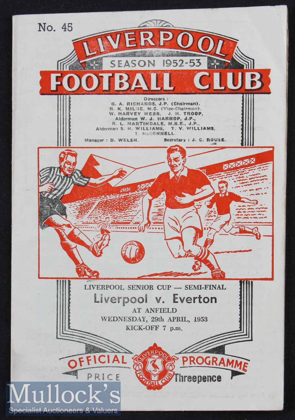 1952/53 Liverpool Senior Cup semi-final at Anfield match programme Liverpool v Everton 29 April