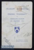 Rare 1925 Rugby Menu, Glasgow Academicals v Oxford University: Some staining but also 31
