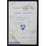 Rare 1925 Rugby Menu, Glasgow Academicals v Oxford University: Some staining but also 31