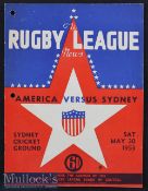 Scarce 1953 Sydney Australia v America (Football) All Stars Rugby League Programme – for the