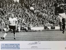 2x Geoff Hurst Signed England World Cup 1966 football prints depicting Hurst scoring his first