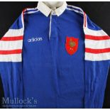 1980s or 1990s French Rugby Jersey: Large Adidas fully logoed and badged match worn jersey, numbered