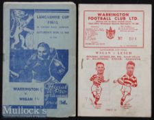 2x late 1940s Lancashire County Rugby League Cup Final programmes – 1948 Warrington (8) v Wigan (14)