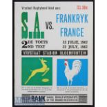 Scarce 1967 S Africa v France Rugby Test Programme: 32pp packed edition with bold cover for the