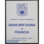 Interesting 1982 Grand Bretagne (GB) v Francia (France) Rugby League International Exhibition