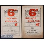 1951/1953 Ireland v England Rugby Programmes (2): Former an Irish title winning season, latter an