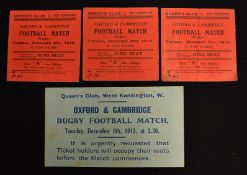 1913 Oxford & Cambridge University collection of rugby match tickets and small handbill (4) - last