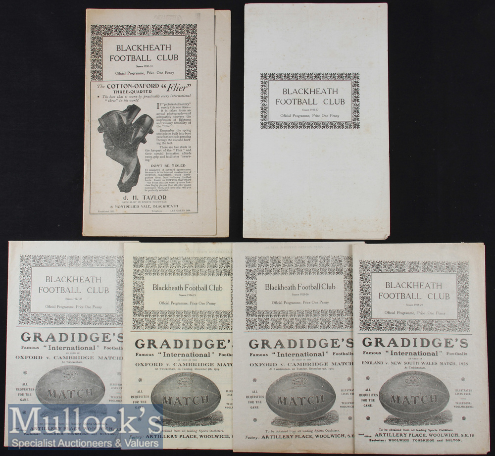 1920s/30s Blackheath v Oxbridge XVs Rugby Programmes (6): v Oxford University Jan 1925 & Nov 1927; v