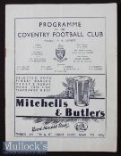 1936 Coventry v Bridgend Rugby Programme: Season’s opener at Coventry, large blue 12pp issue with