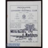 1936 Coventry v Bridgend Rugby Programme: Season’s opener at Coventry, large blue 12pp issue with
