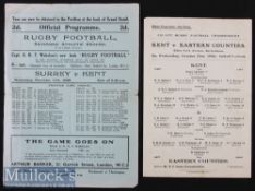 1936 Kent County Championship Rugby Programmes (2): v Eastern Counties at Beckenham, Oct (single