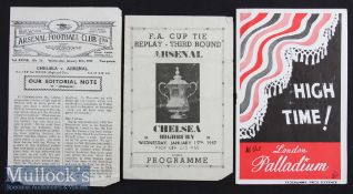 Pirate 1947 Arsenal v Chelsea FA Cup 3rd round football programme date 15 Jan, plus replayed tie