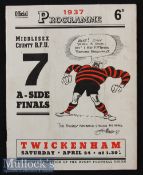 1937 Middlesex Sevens Rugby Programme: A few creases to the cover but attractive, packed and with