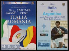 1998/2000 Italy v Romania & Argentina Rugby Programmes (2): Scarce, colourful but unusually laid-out