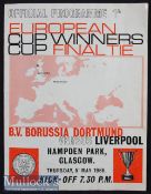 1966 European Cup Winners Cup Final Borussia Dortmund v Liverpool match programme. Fair-Good.