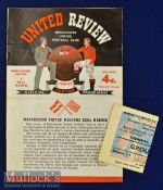 European Cup semi-final match programme + ticket Manchester Utd v Real Madrid the 1st European cup