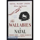 Rare 1953 Natal v Australia Rugby Programme: 40pp carefully compiled effort with thoughtful pen