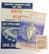 1963 European Cup Final Benfica FC v AC Milan football programme, ticket and Song Sheet