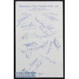 1960/61 Signed Shrewsbury Town Team Page on headed notepaper includes Rowley, Baker, Dolby,