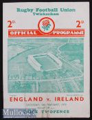 1939 England v Ireland Rugby Programme: Three way Championship tie season, incl these two nations in