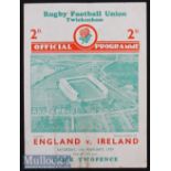 1939 England v Ireland Rugby Programme: Three way Championship tie season, incl these two nations in