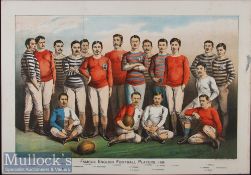 1881 English Rugby and Soccer Players Print: The well-known attractive coloured 17” x 12”