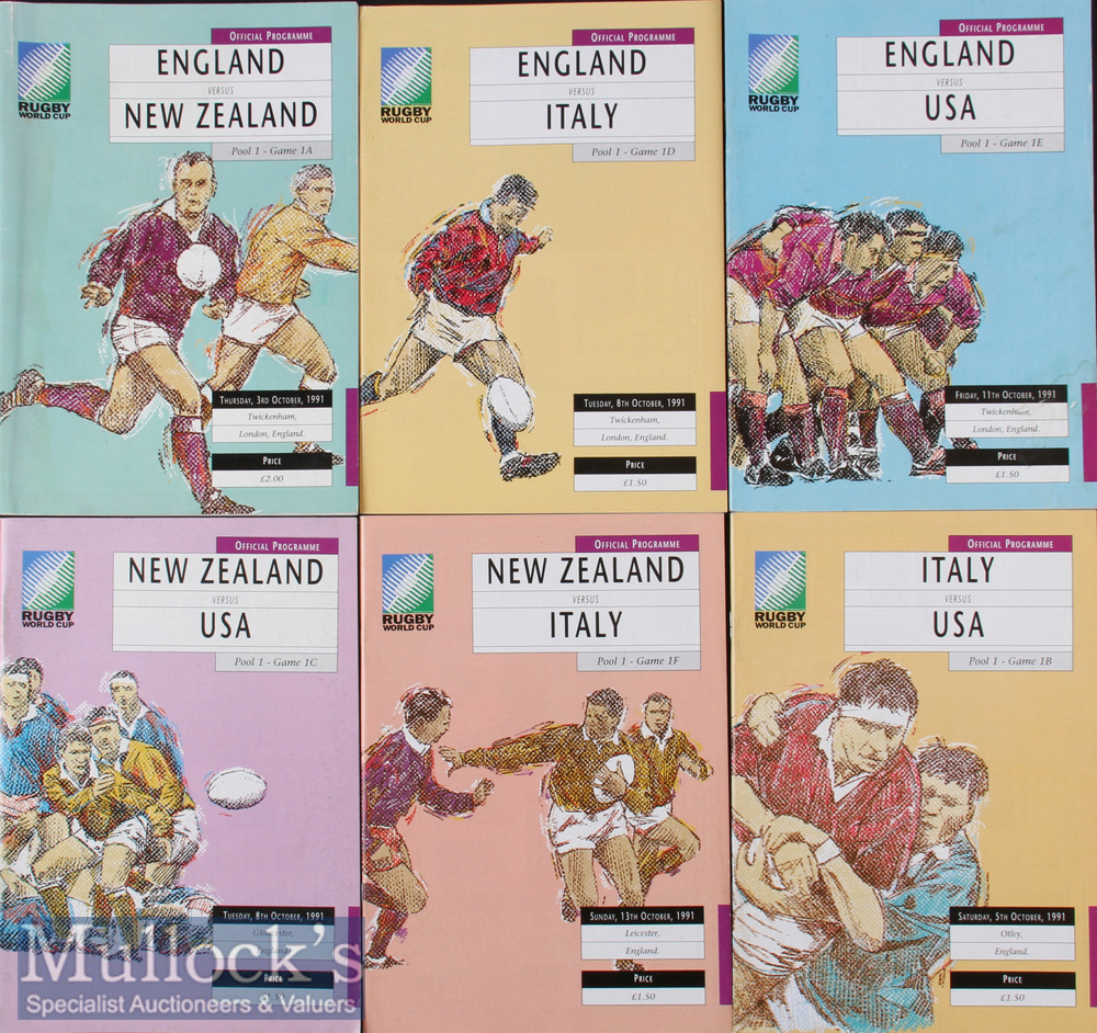 1991 Rugby World Cup Programmes (6): Pool 1 A5 issues from England v NZ, Italy and USA; NZ v USA and