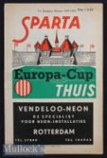 1959/60 Sparta v Rangers Football programme European Cup, tape to rear and both inside covers, no