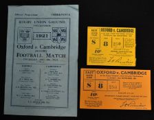 1921 Oxford v Cambridge Varsity rugby match programme and later tickets (3) – played at Twickenham