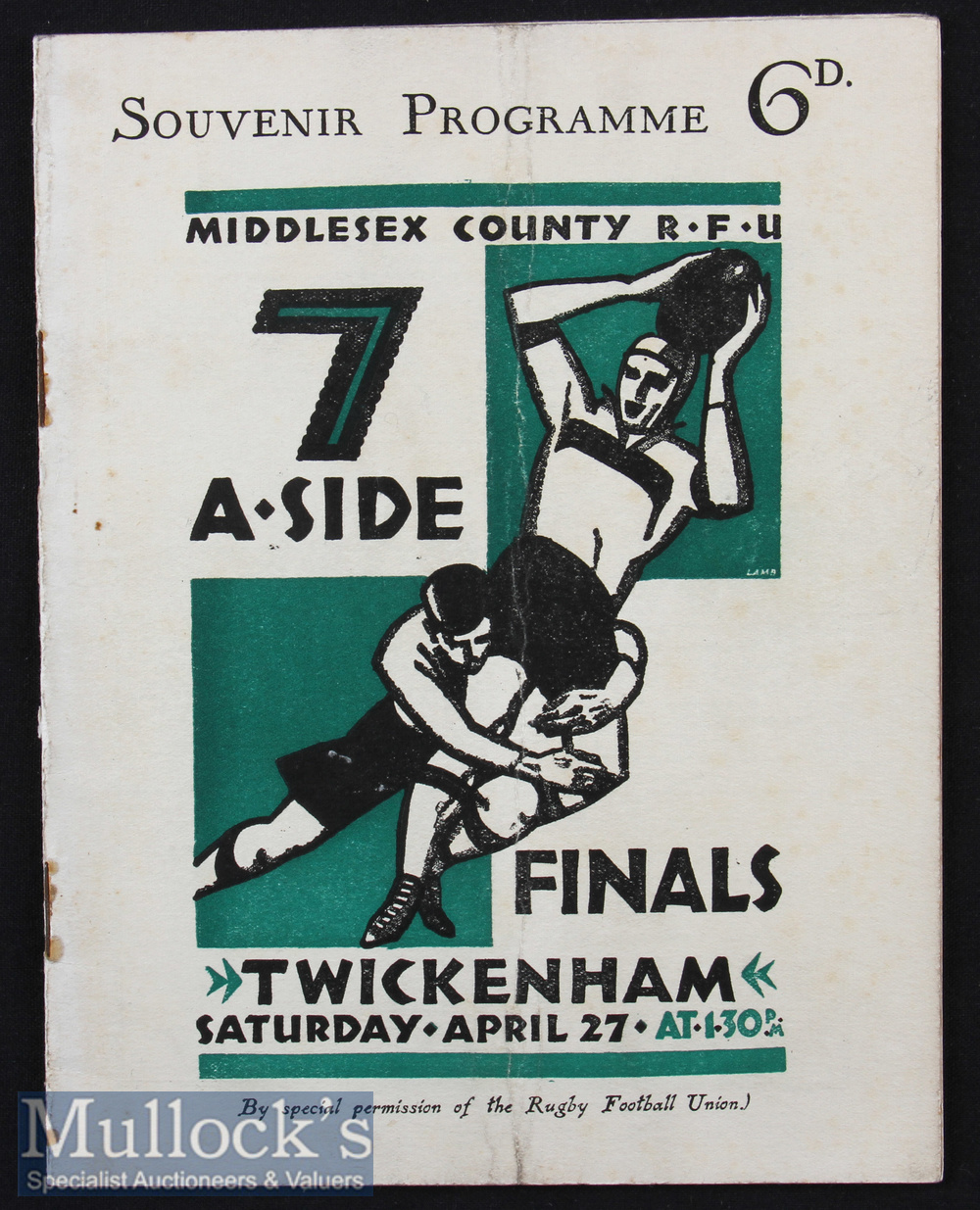 Scarce 1929 Middlesex Sevens Rugby Programme: The fourth tournament, an issue along the standard