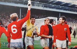Gordon Banks Signed World Cup 1966 Final Football Print a colour print depicting Banks holding the